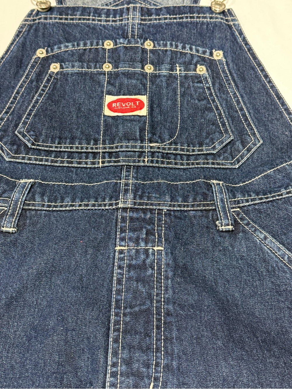 REVOLT Y2K “90s style Denim Overall Dress Medium Dark Wash Pinafore Jumper - Picture 7 of 13